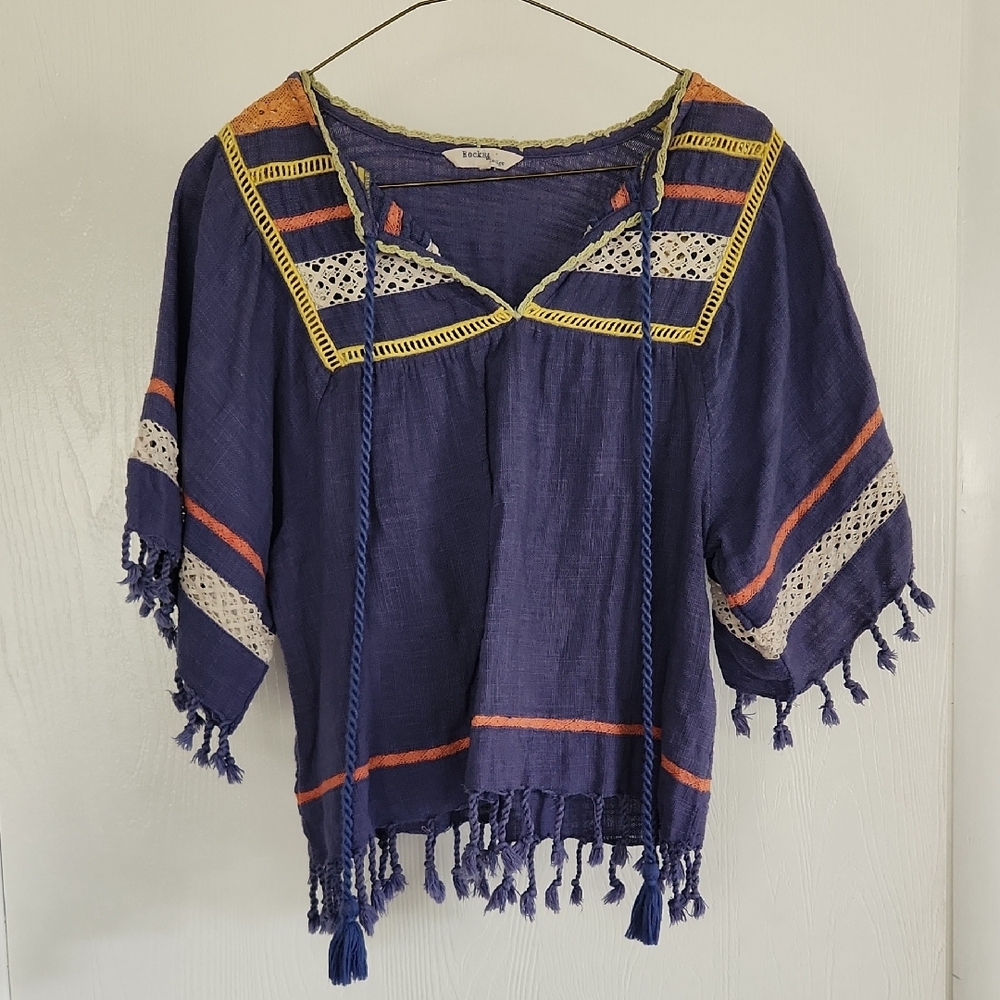 Rocks And Indigo Navy and Orange Boho Blouse